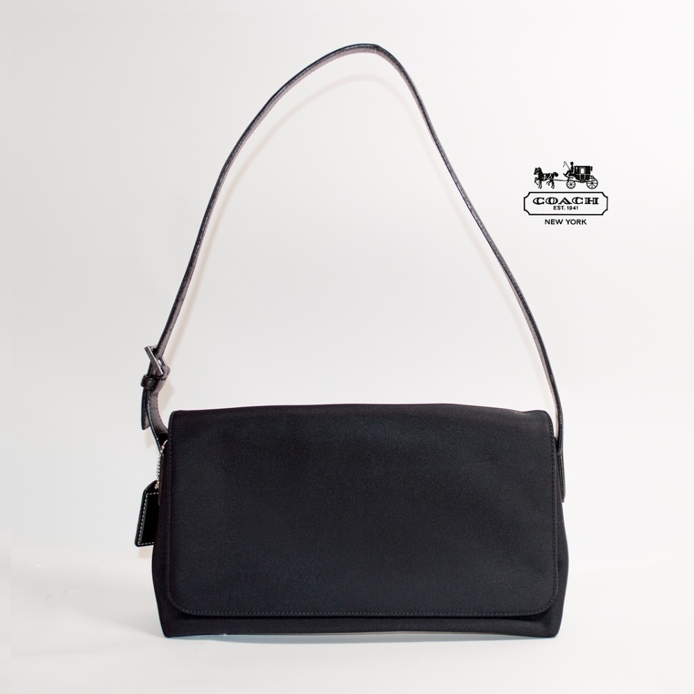 Coach Black Twill Leather Trim Shoulder Bag